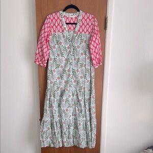 Zara Floral Maxi Dress with Pink Sleeves